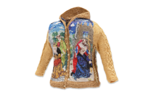 small woven nativity jacket with designs