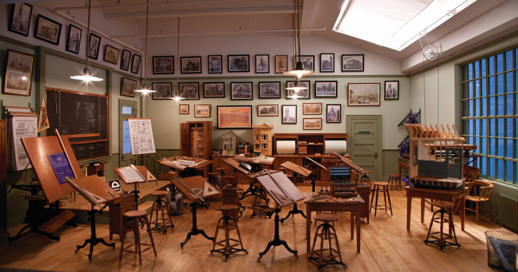 Miniature of fine-scale miniature architect's classroom.