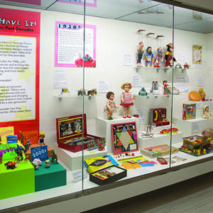 Case of retro toys.
