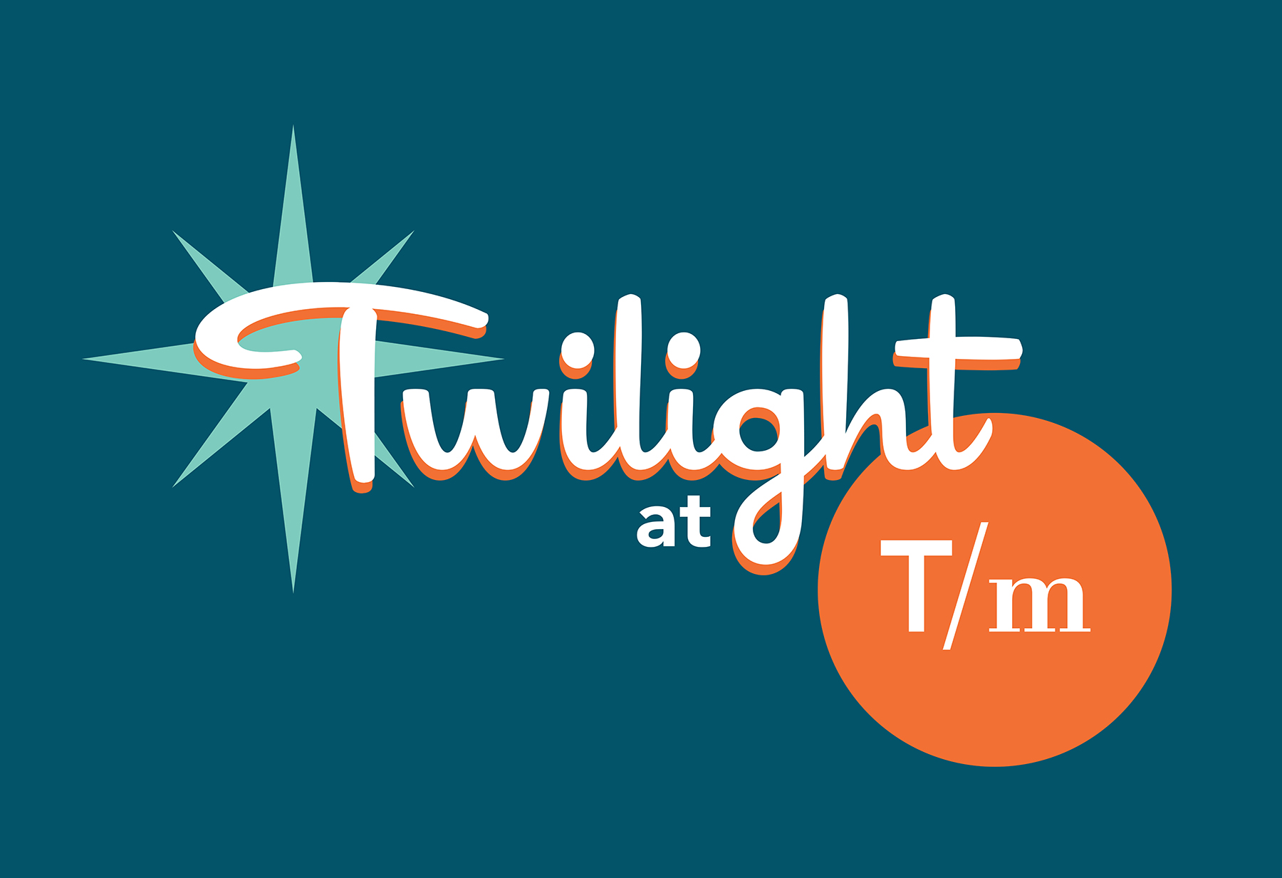 Twilight at T/m logo featuring a starburst and orange sun