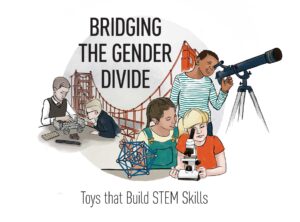 Bridging the Gender Divide logo featuring children interacting with microscopes.