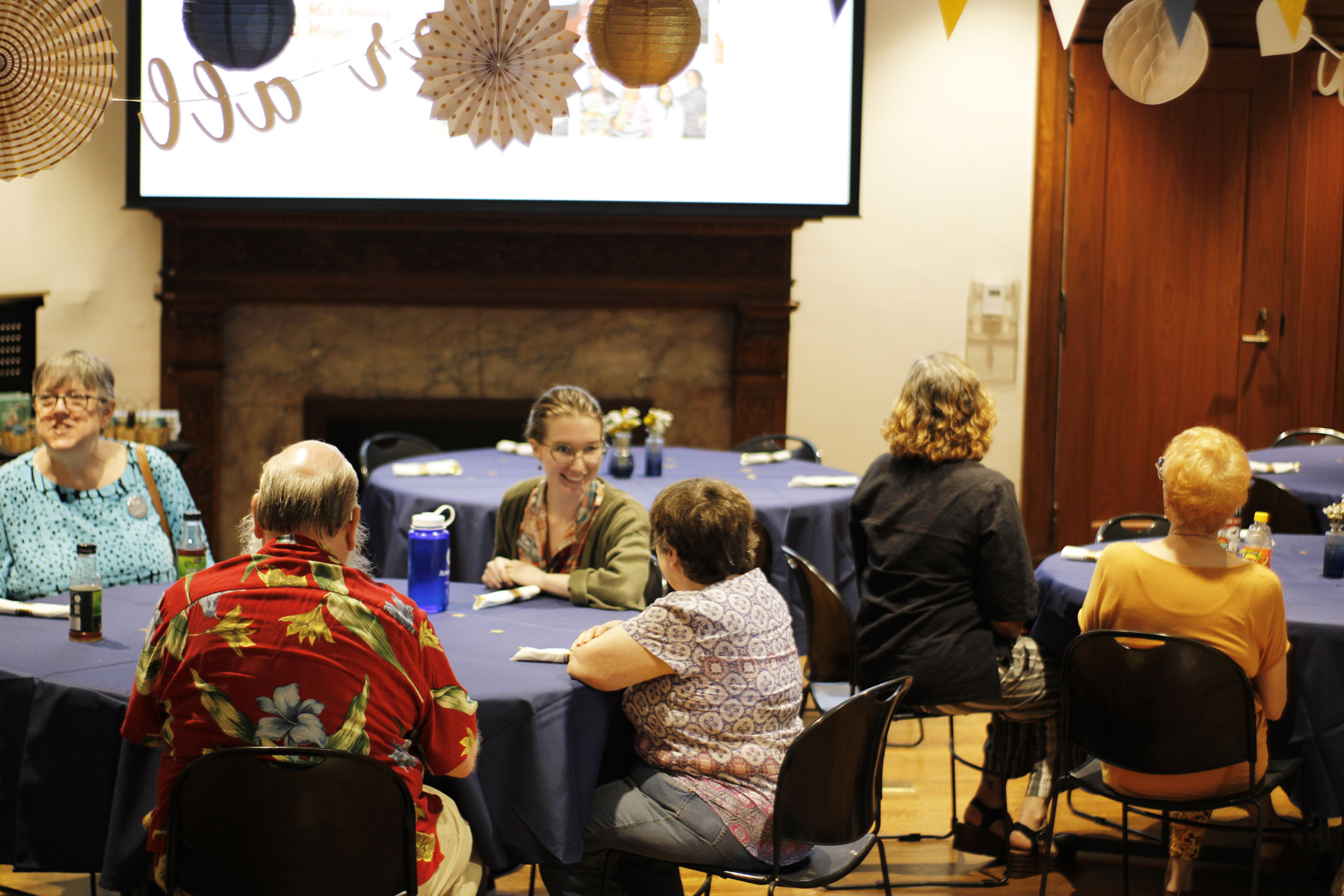 Large group of volunteers at a celebration.