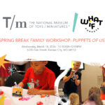 Photos of kids making puppets out of paper.