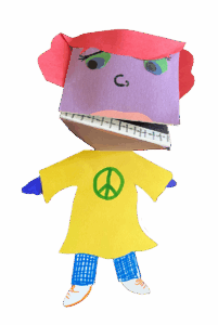 Purple handmade puppet.