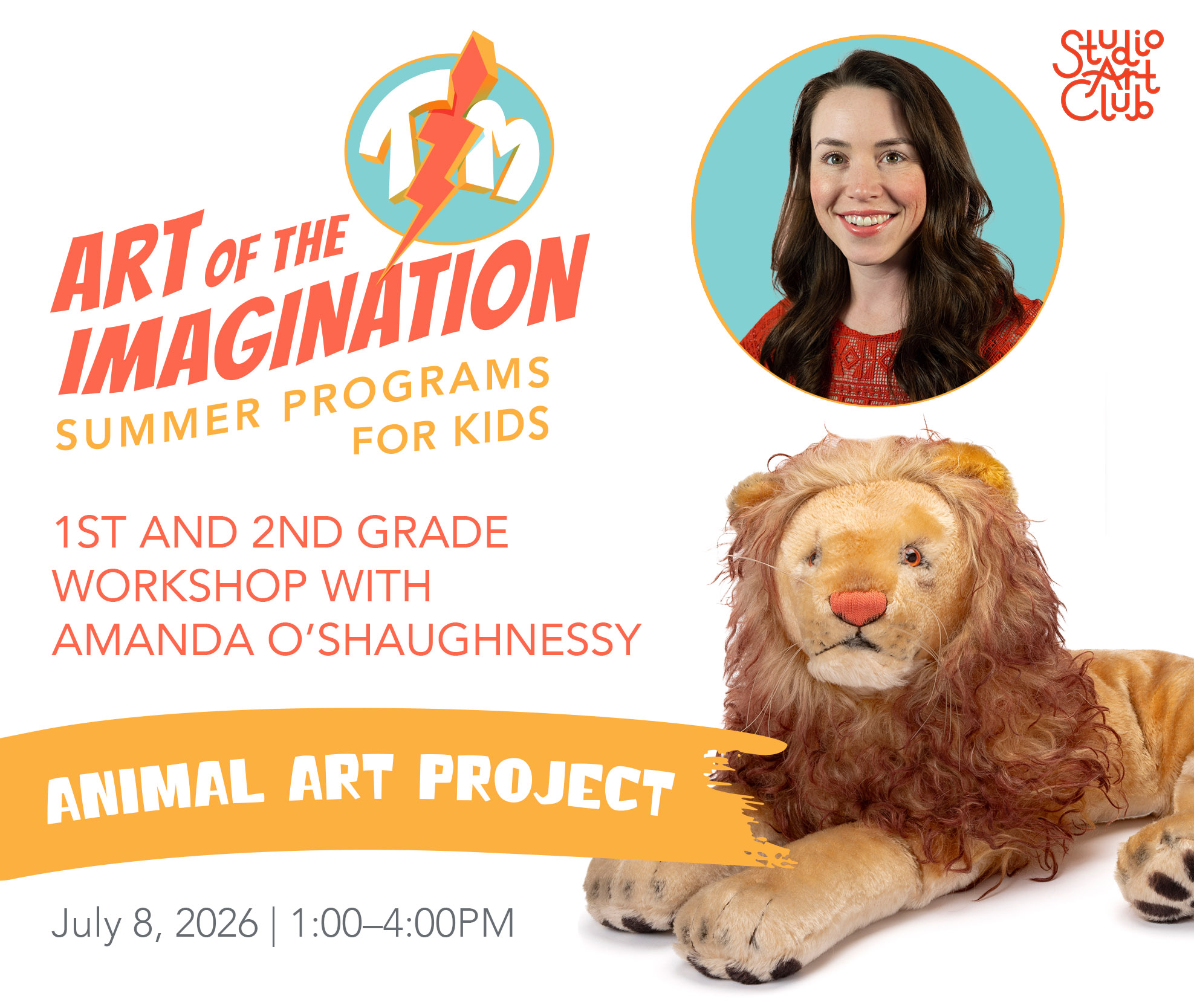 Headshot of Amanda O'Shaughnessy with a photo of a lion.