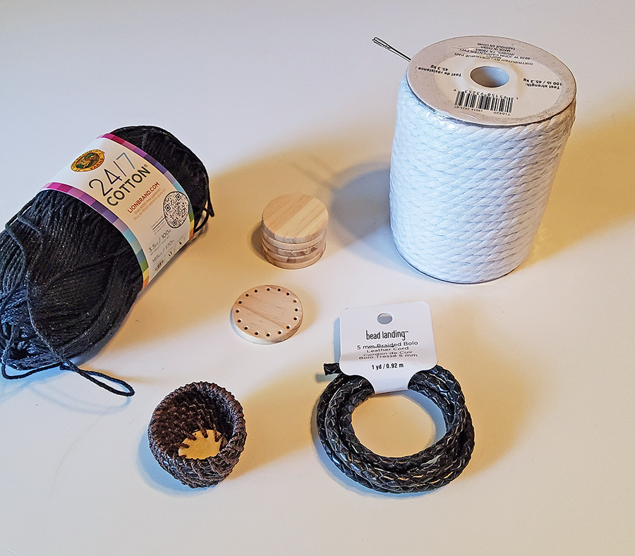 Brown, white, and black yarn.
